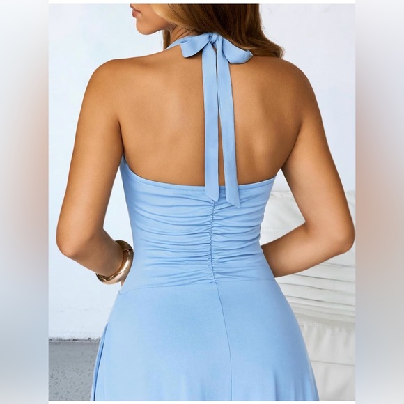 NWT BLUE HALTER MAXI DRESS-S - Picture 12 of 15